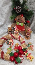 Gingerbread decor ornaments, wreath, magnet, metal basket figurines LOT Vintage