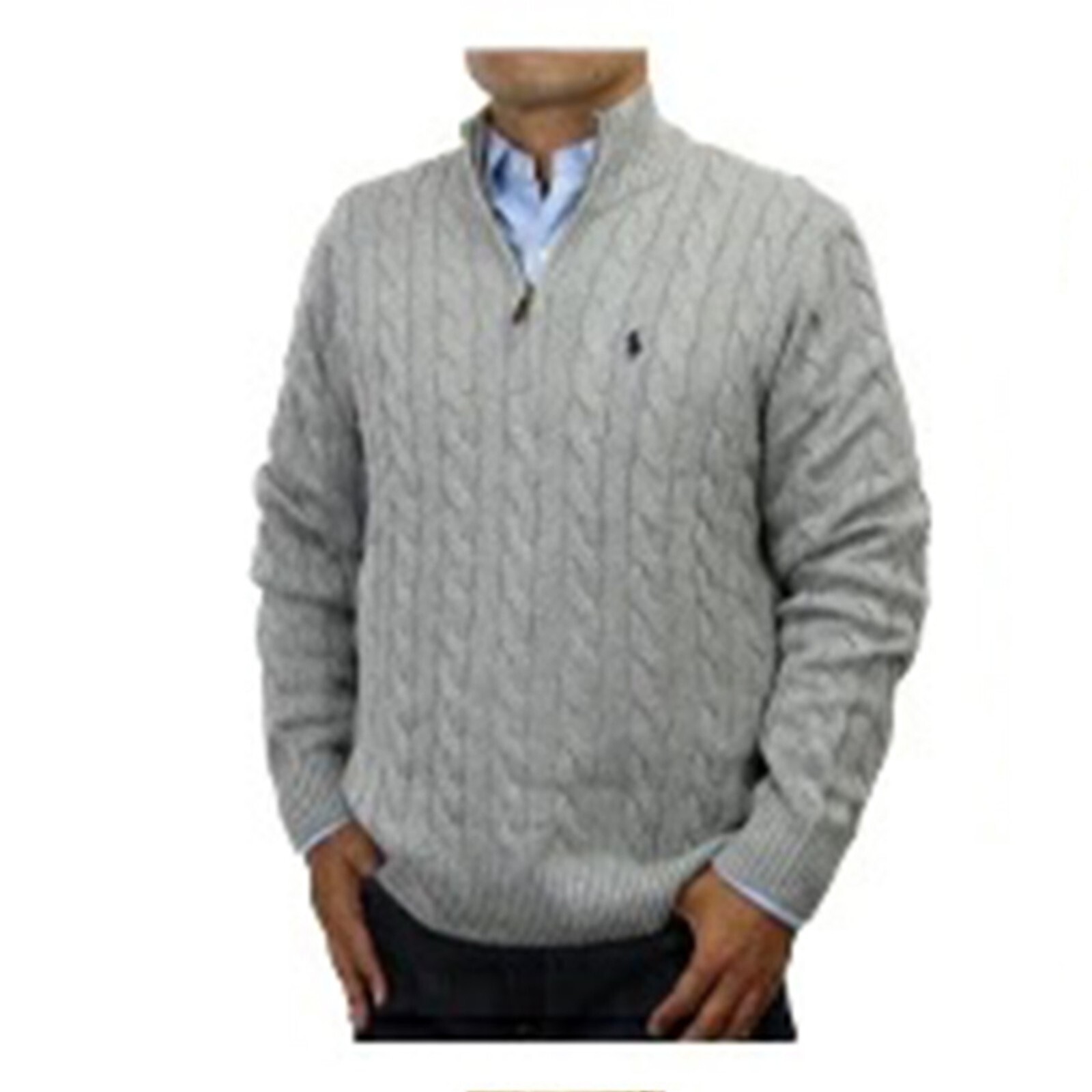 Свитер Поло Ralph Lauren с длинным рукавом и застежкой на молнию 1/2 - серый (темно-синий пони) -