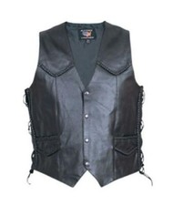 Mens Black Leather Braided Side Laced Motorcy...