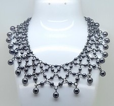 C001 Vintage Handmade grey faux Pearls Three Layered party choker Necklace