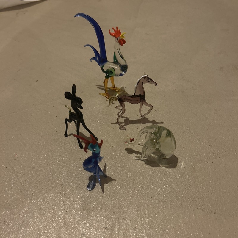 Set a five blown glass animal ornaments New