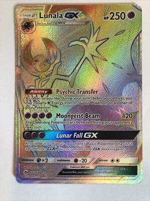 Lunala GX 153/149 Rainbow Secret Rare Full Art Holo Pokemon TCG Sun & Moon  M/NM