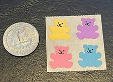 Sandylion Vintage 80's Stickers, Pastel Teddy Bears Mod Cute Rare Brown Backing