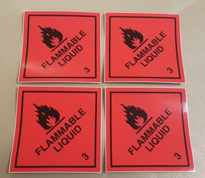 4x brennbares flüssiges Hazchem Schild oder Aufkleber - 100x100mm