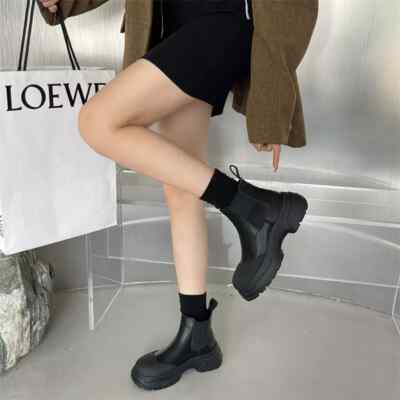 Stivali Scarpe Anfibi Nero Tacco Comodo Eleganti Platform Pelle