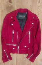 Uk S 8/10 Women's Bagatelle.nyc Biker Style Genuine Leather Suede Red Jacket New