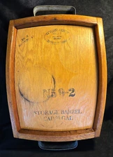Recycled Wood Wine Barrel Lid Serving Tray Metal Band Handles