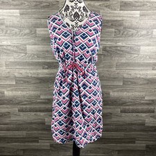 GAP Sleeveless Stretch Tie Waist Red / Blue Geometric Flare Dress Women's Large