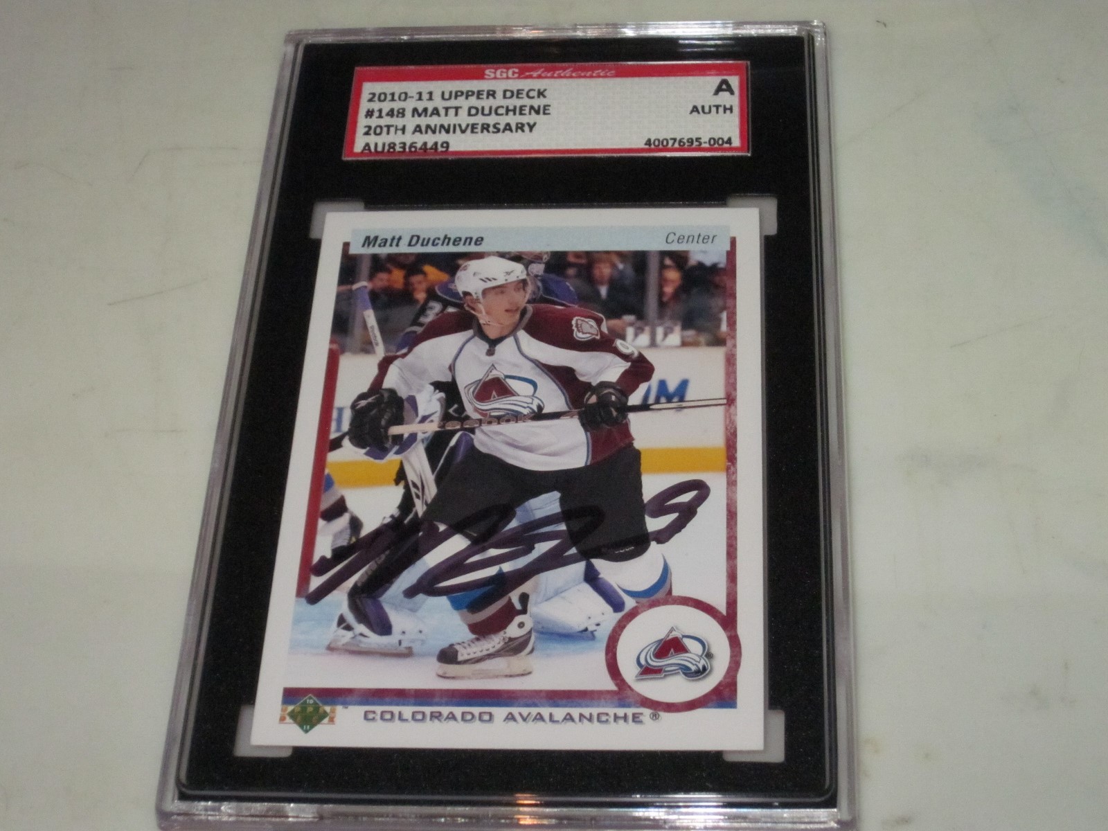 MATT DUCHENE AUTOGRAPHED 2010-11 UPPER DECK 20TH ANNIVERSARY CARD-SGC SLAB