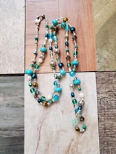 Artisan Dainty Beaded Necklace Blue Gold Silver Handmade Casual Dressy 