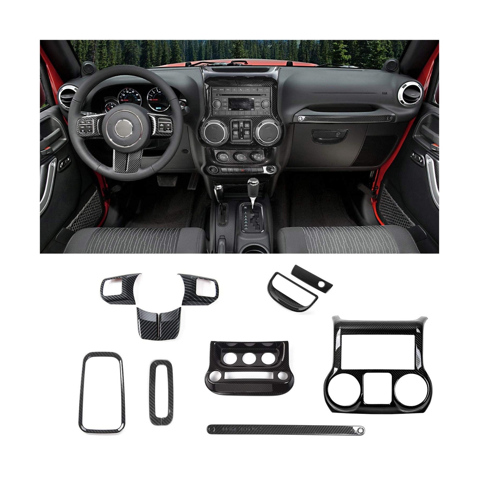 RTTCZ for Jeep JK Carbon Fiber Interior Trim Kit, Center Console