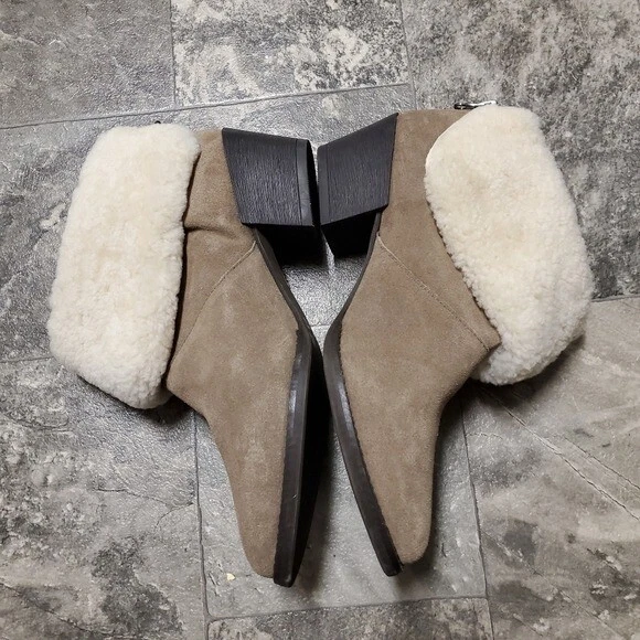 Anthropologie All Black Snowcap Taupe Suede Shearling Ankle Boots Booties 40.5 - Image 4 of 4