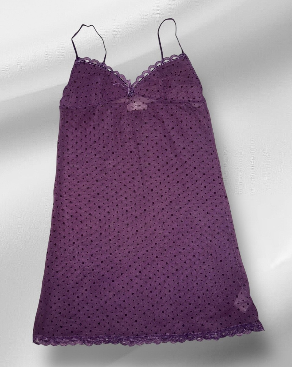 Vintage Etam Babydoll Lace Spotty Camisole Slip Dress Purple Size