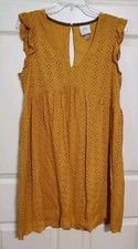 Knox Rose Women's Size S Dress Mustard Gold Eyelet Sleeveless Boho Knee Length 