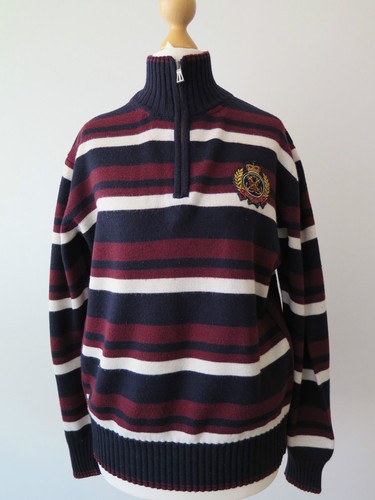 Zip Neck Striped Jumper Sweater Size 