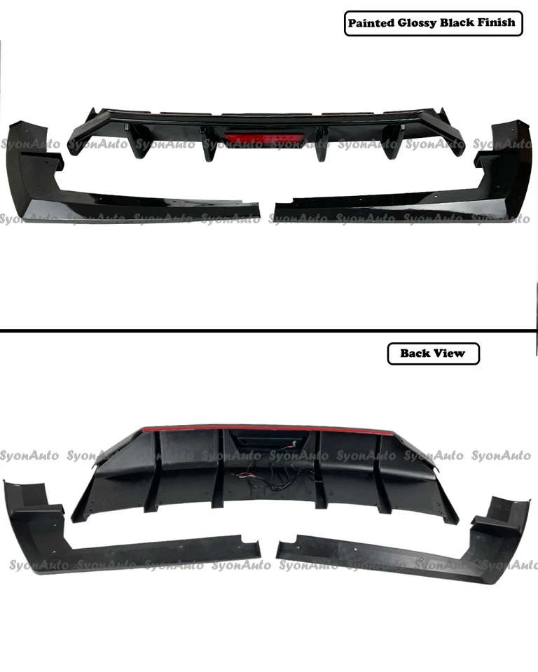 PARA HYUNDAI ELANTRA 21-23 NEGRO BRILLANTE ALETA DE TIBURÓN DIFUSOR TRASERO CON LUZ DE FRENO LED Foto 3 de 4