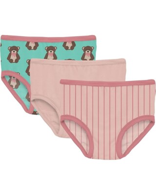 NEW Sz 10/12 | Kickee Girls Underwear Set Glass Teddy Peach Blossom Pinstripe 