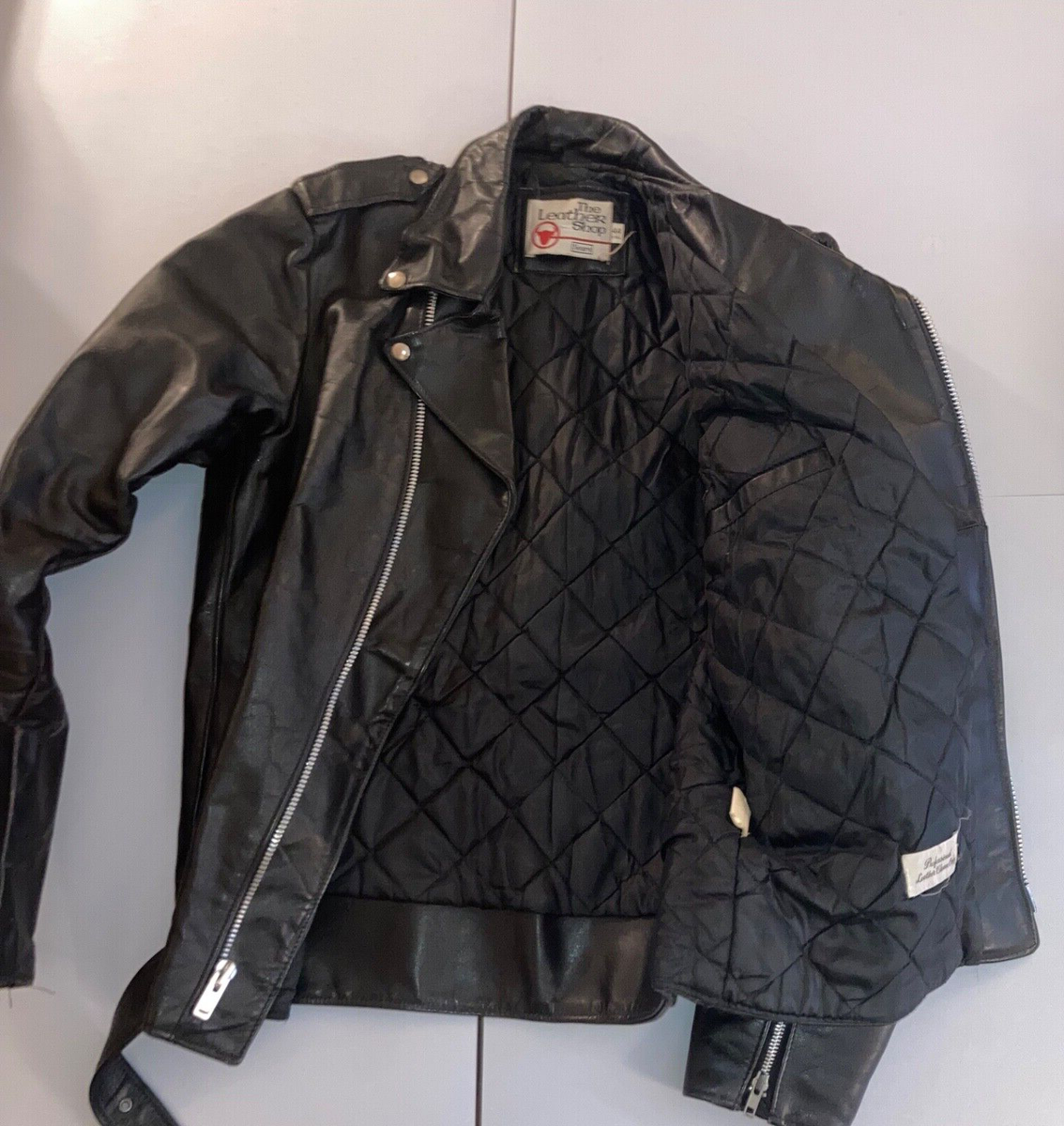 VTG Leather Biker Jacket Sears The Leather Shop Mens 44 X VTG Leather Biker Jacket Sears The Leather Shop Mens 44 X