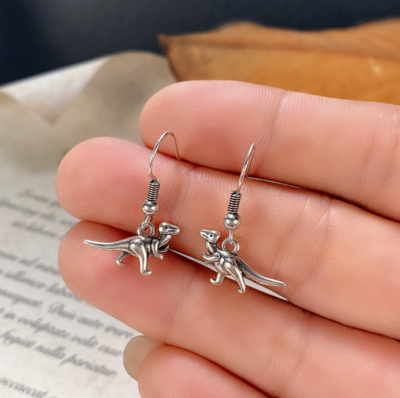 Punk Silver Titanium Dinosaur Hook Dangle Drop Earrings | eBay