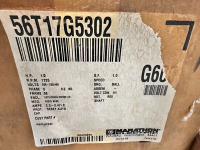 56T17G5302 G600 MARATHON 1/2HP 1725RPM 56 FRAME 208-230/460V EXPLOSION PROOF