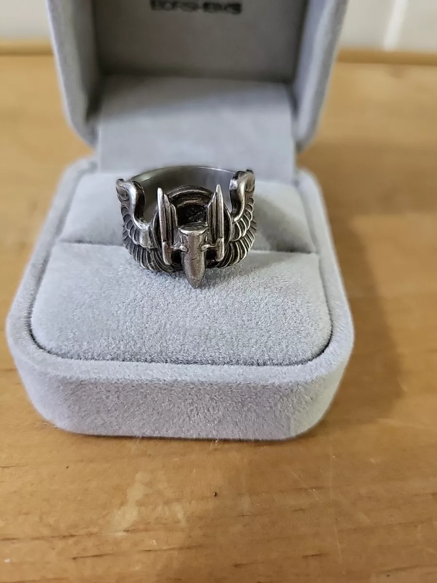 Vtg Mens Sterling Silver Winged Bomb Ring Military 8.6g Size 8.5