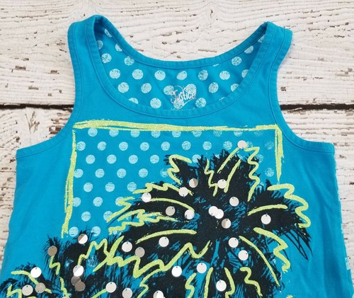 JUSTICE 8 10 Girls Blue Green Palm Tree Tank Top Green Denim Shorts DC-TT20 - Picture 2 of 5