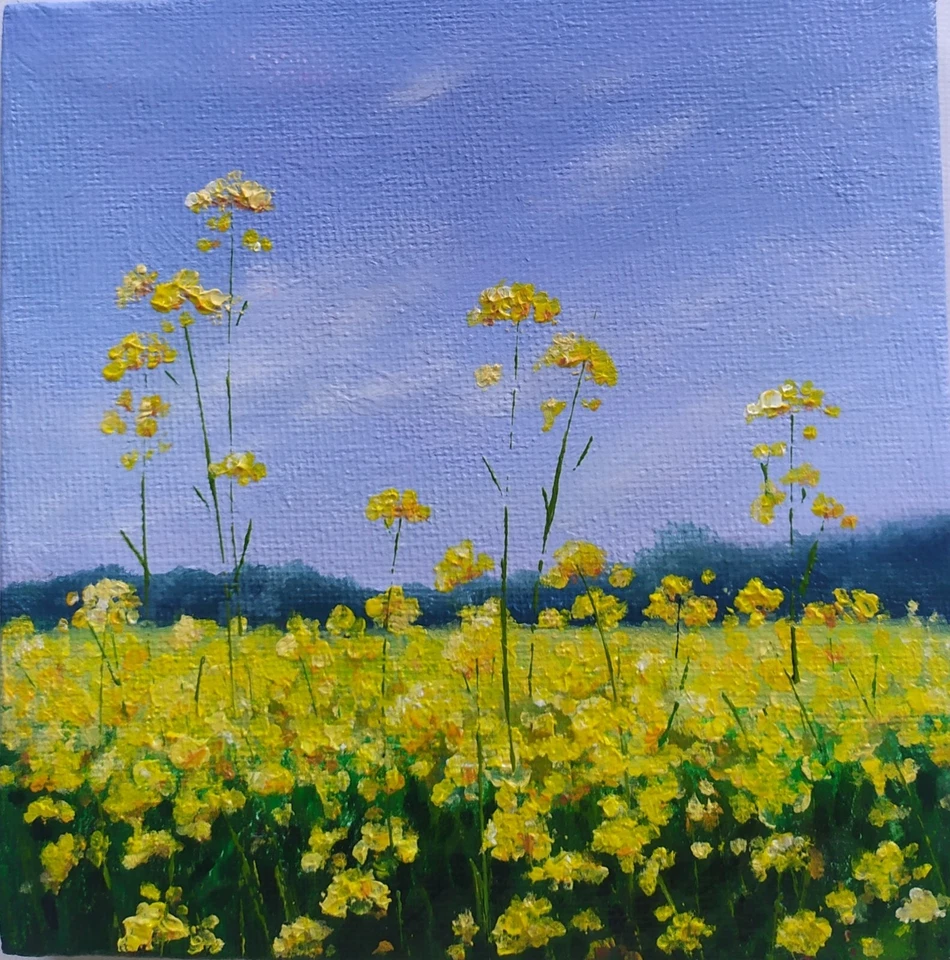  Landscape art. painting on canvas with stretcher 5/5 in. small art. rape field. - Image 2 of 4