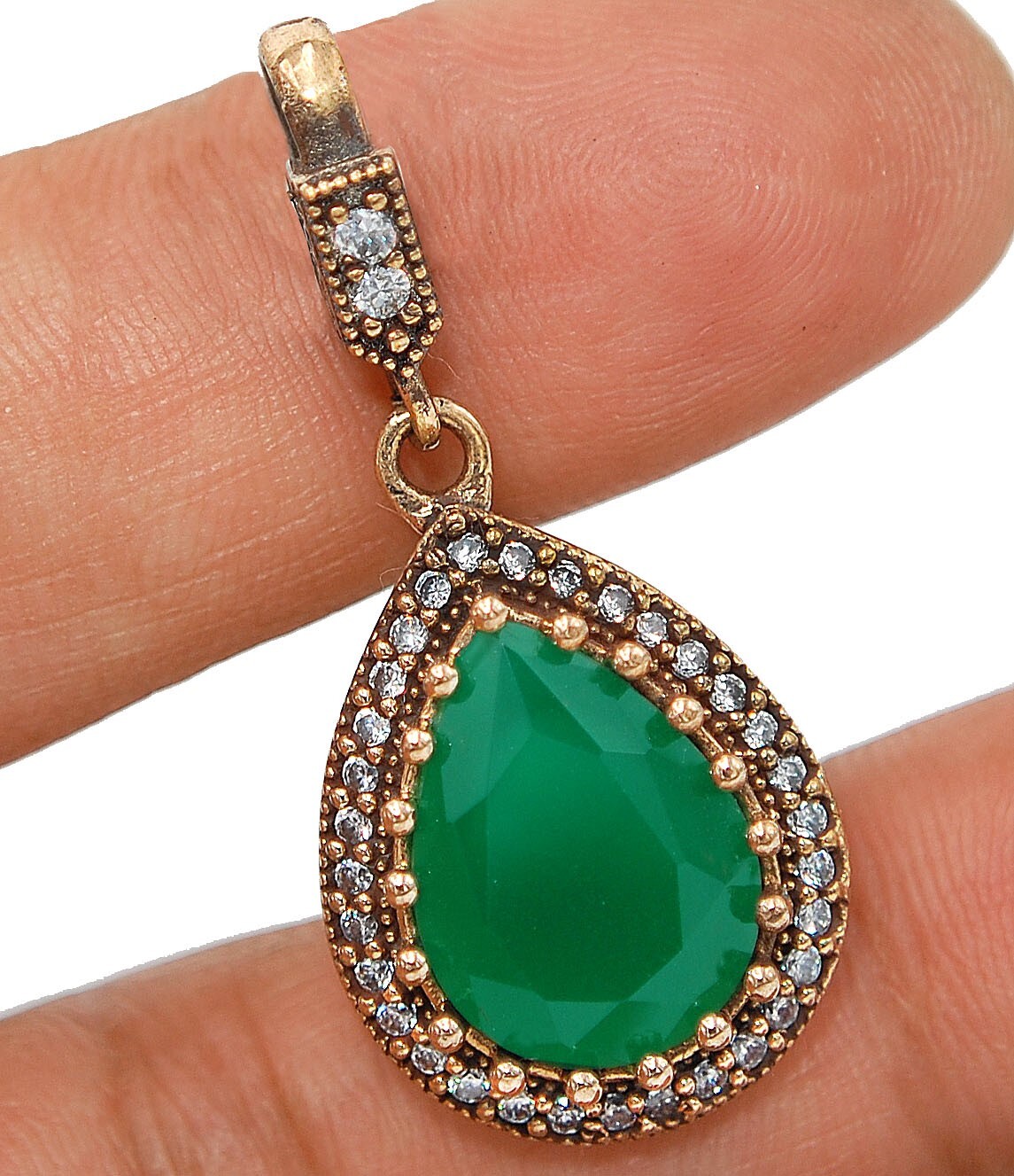 Ottoman Empire Inspired 3CT Treated Emerald 925 Sterling Silver Pendant S1-1
