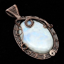 Schöner Mondstein Edelstein Handarbeit Kupferdraht Anhänger Schmuck 3" CCP 045