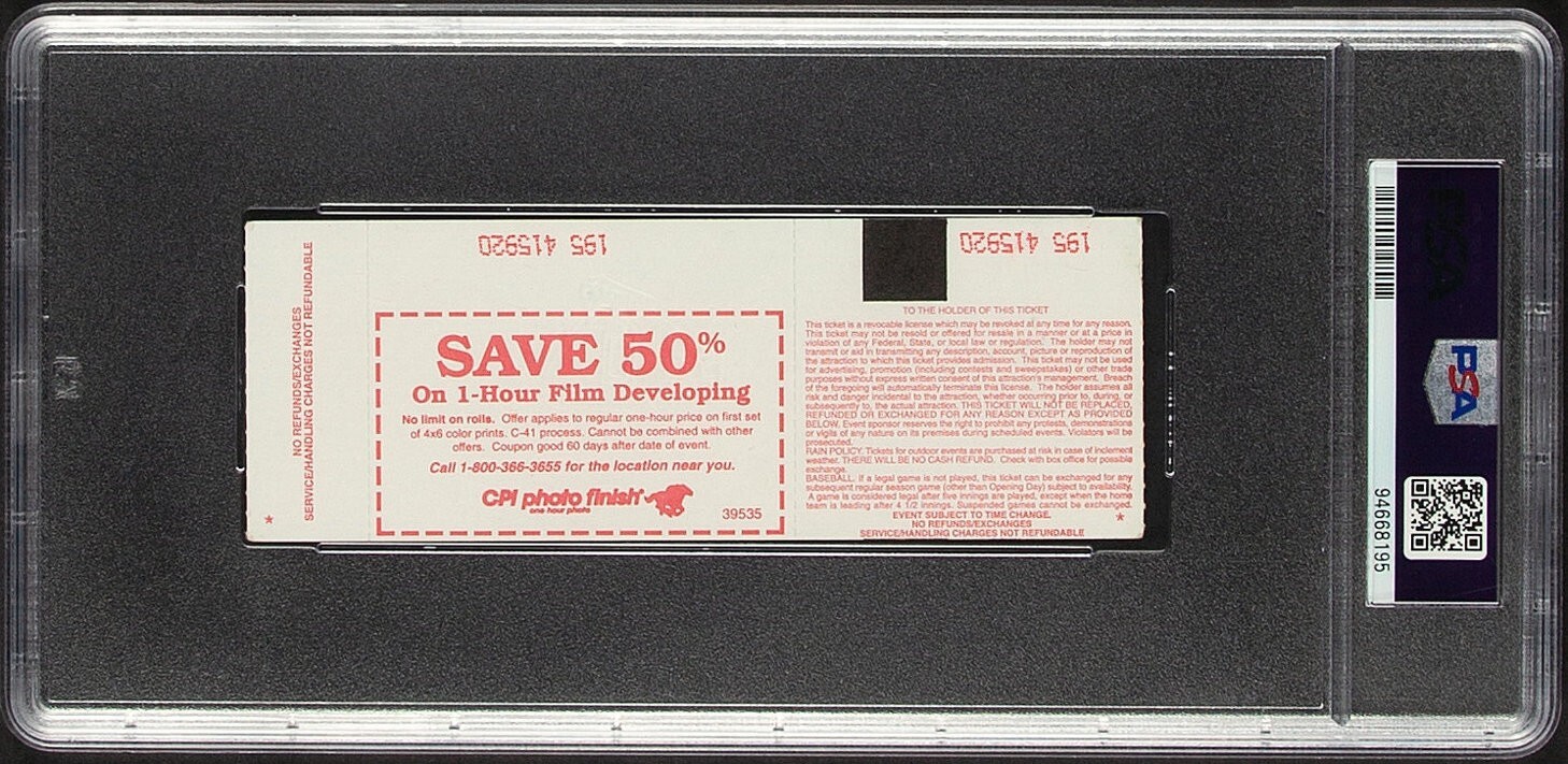 September 6, 1995 Cal Ripken Jr. Break Lou Gehrig Streak 2,131 Full Ticket PSA 6 view 2