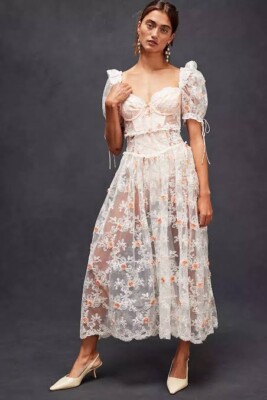 for Love & Lemons Tessa Midi Dress by for Love & Lemons at Free People in White, Size: M