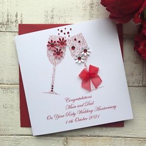 Handmade Personalised 40th Ruby  Wedding  Anniversary  Card  