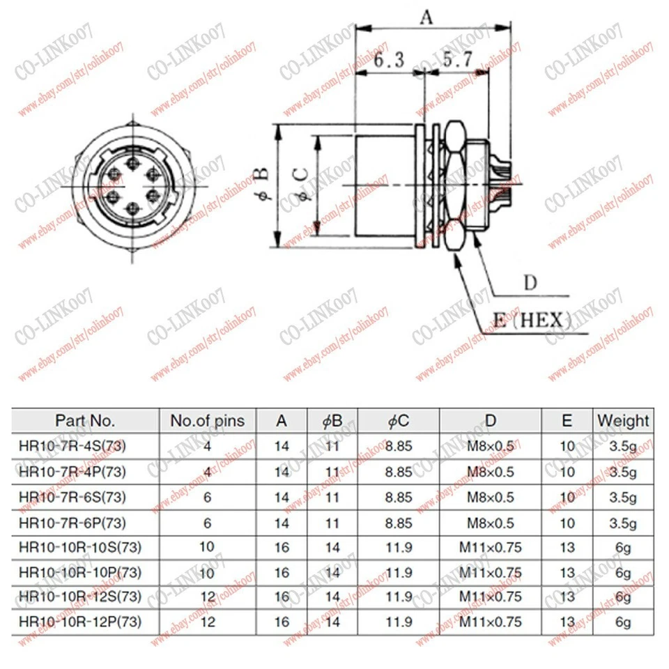 HR10A-10P-12P(73) Hirose 12 Pin Male Plug VAT CCD Industrial Camera Connector - Image 4 of 4
