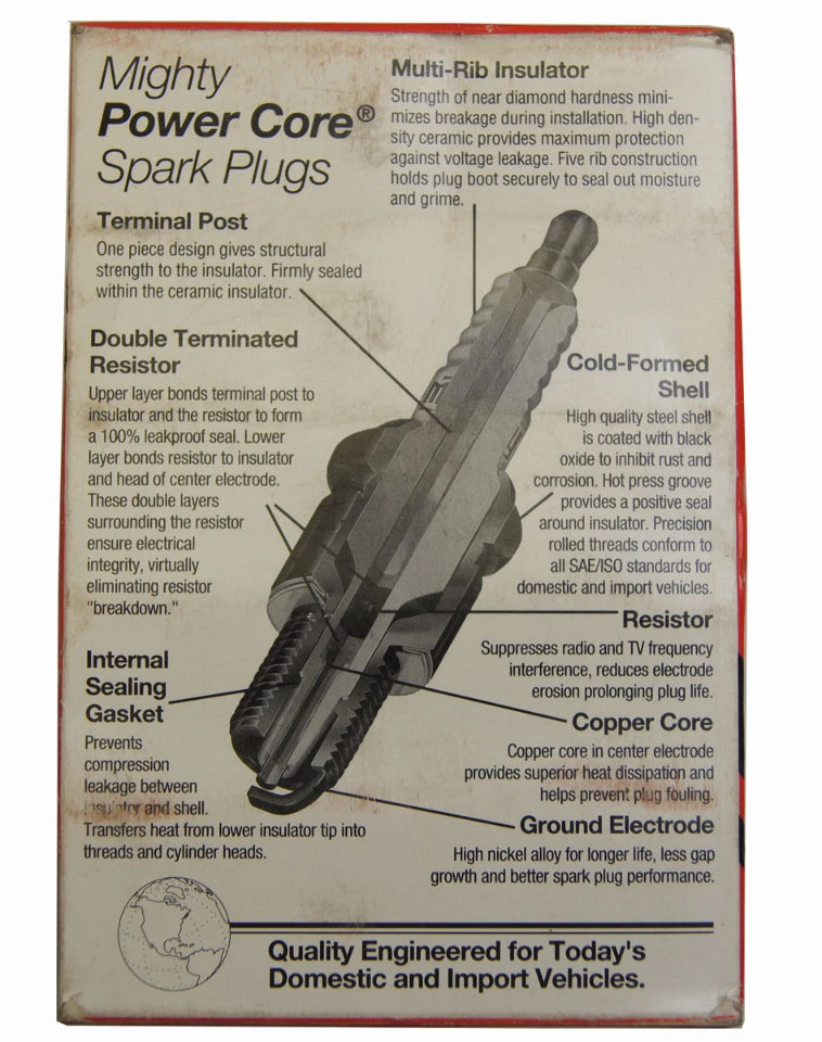Paquete de 4 bujías Mighty Spark Plugs #R827 Power Core Nuevo de Lote Antiguo Foto 3 de 4