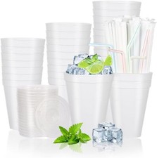 12 Oz Styrofoam Cups with Lids and Drinking Straws Disposable White for Hot Cold