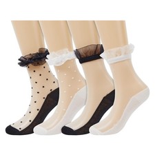 Lace Ruffle Socks for Women Girls Cute Sheer Nylon Ankle Mesh Socks Ultra Thi
