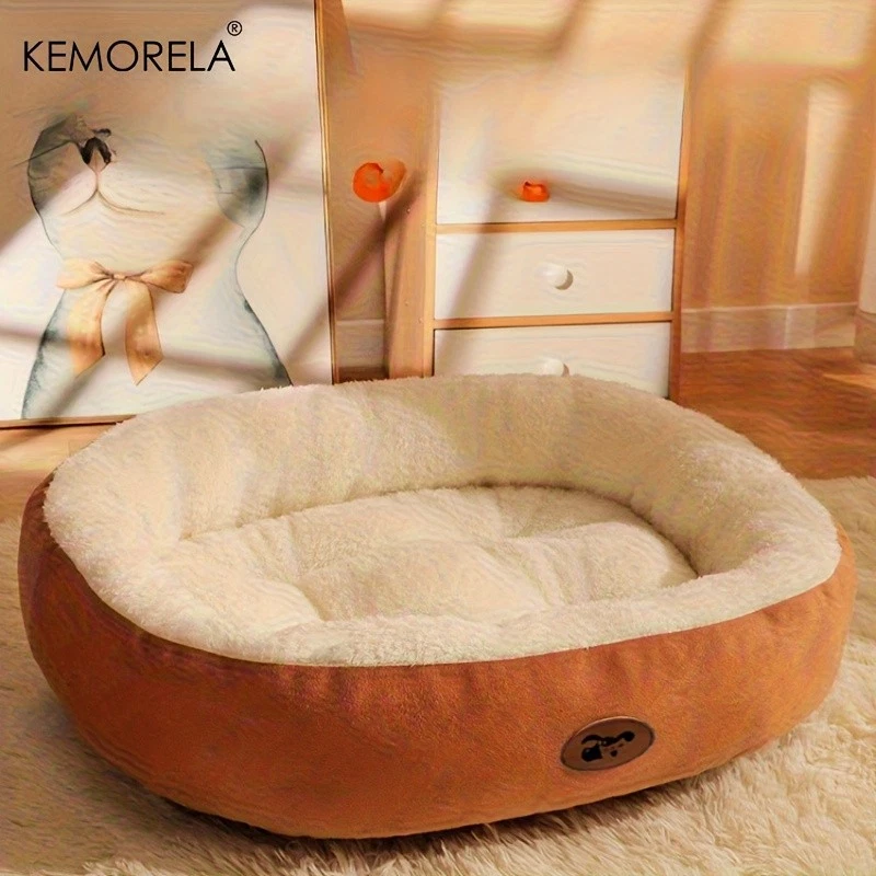Plush Oval Pet Bed for Dogs and Cats, Thickened achine Washable All-Season Dog