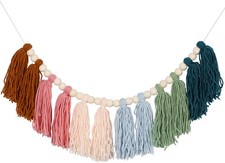 Colorful Boho Tassel Garland with Wood Beads re Woven Banner Wall