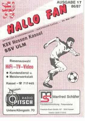 Football Programme Booklet 86/87 2nd Liga Hessen Kassel-SSV Ulm (fan)