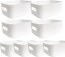 8 Pack Plastic Storage Bins and Baskets, White Storage Containers for Kitchen,