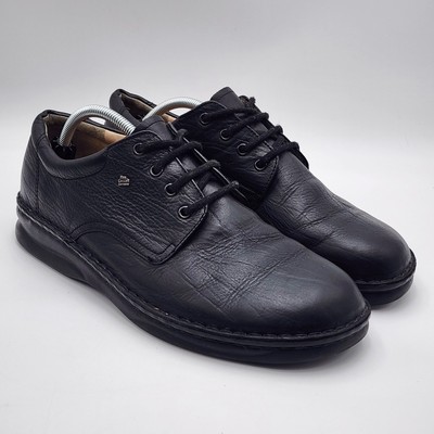 Finn Comfort Men's Metz Black Leather Shoes - Size 10 W Lace Up Logo