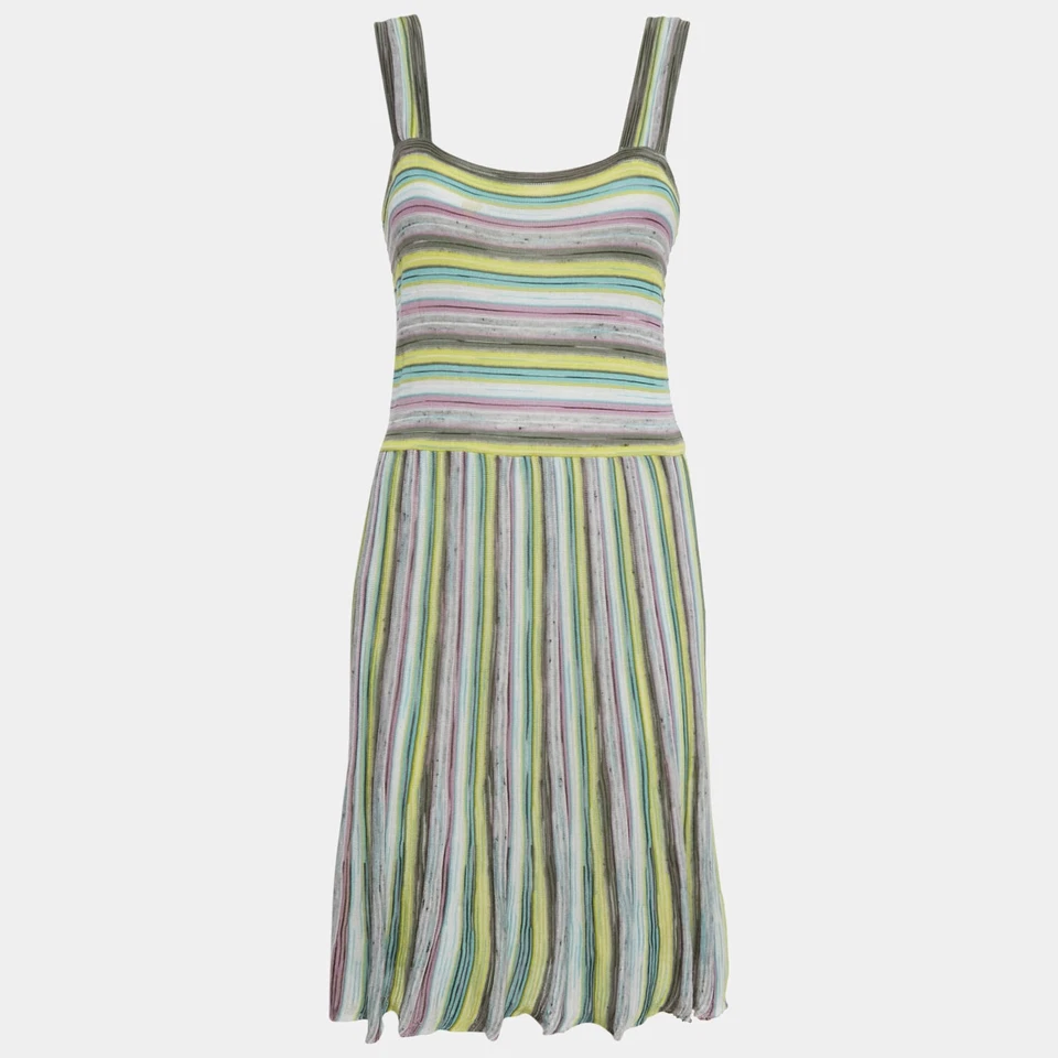 Vestido corto sin mangas tejido mezcla de algodón a rayas multicolor M Missoni M