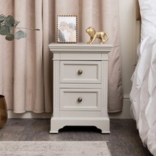 Image of Taupe-Grey Two Drawer Bedside Table farmhouse bedroom furniture storage vintage