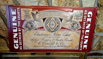 Budweiser Lager Beer Genuine as Decreed by the Courts Metal Sign item 042-351