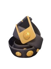Vintage Mondi Navy Leather Belt With Gold Decorative Buttons  Hardware Sz EU 44