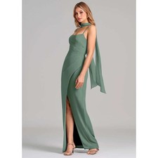 Azazie Calandra Eucalyptus Sheath Pleated Chiffon Dress A12 New With Tags