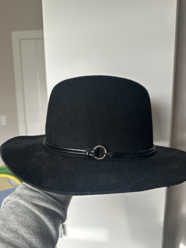 Nordstrom Wool Felted Wide Brim Black Fall & Winter Felt Floppy Hat