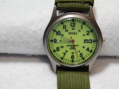 Mens Soki Water Resistant 3 ATM Glow in the Dark Watch. New Battery