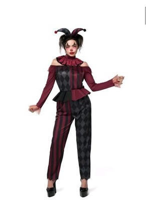 Spooktacular Creations Womens Scary Jester Halloween Costume M Red Black