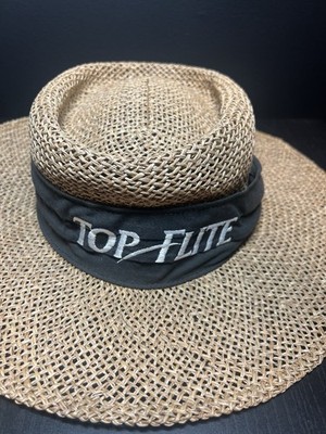 Top Flite Woven Raffia Golf Hat OSFM Black Embroidered Band